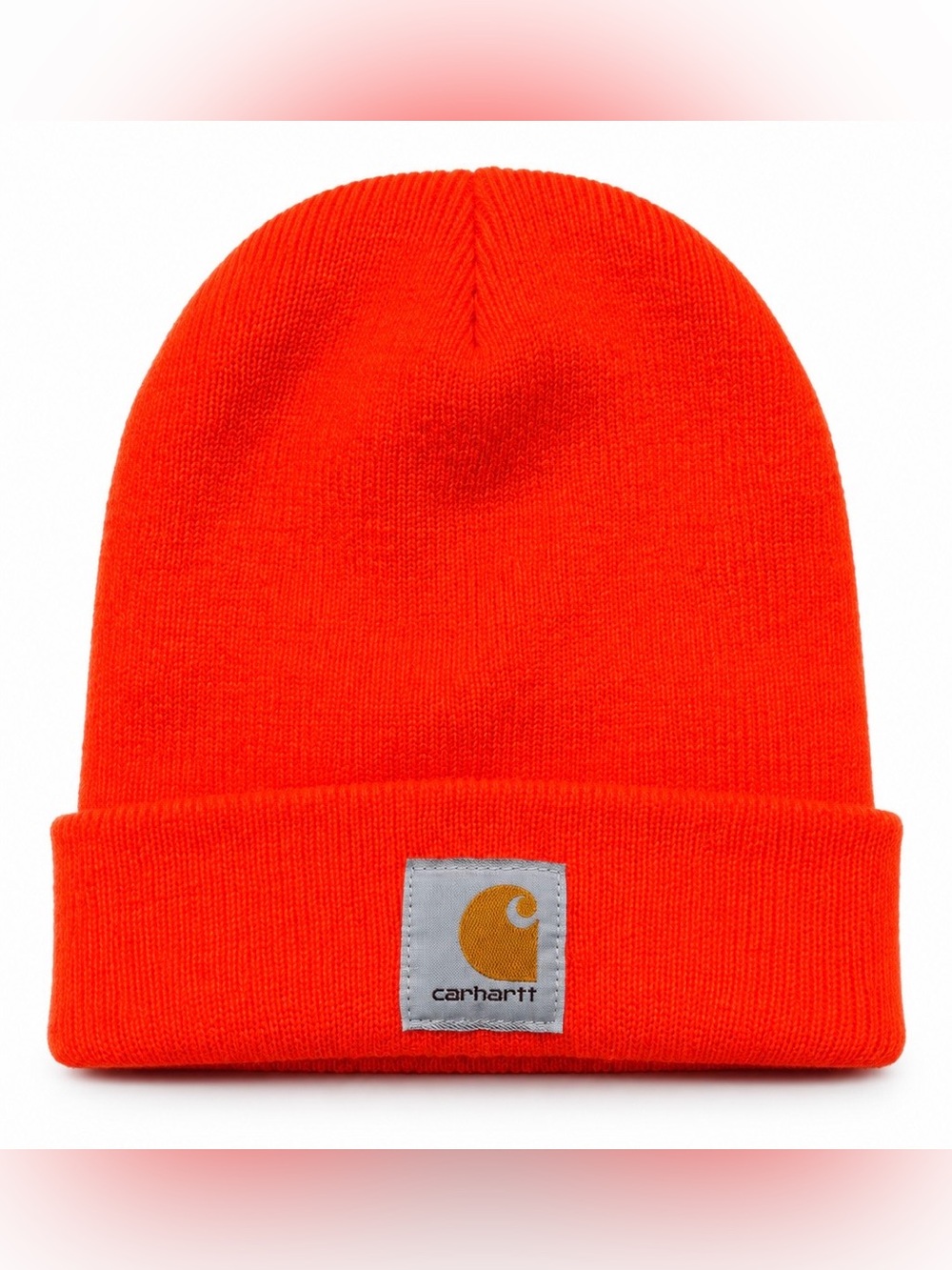 Carhartt Beanie Hat Bright Orange Cuffed Knit Watch Cap Logo Patch Workwear